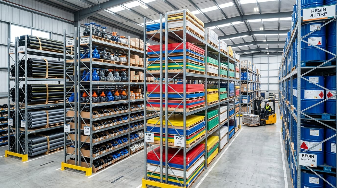 Stockist: Thermoplastic Pipes, Valves, Sheets & FRP Raw Materials